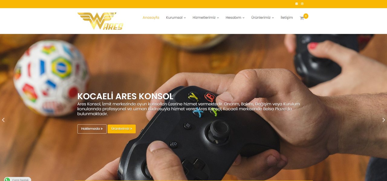 Kocaeli Ares Konsol web sitesi ana sayfası