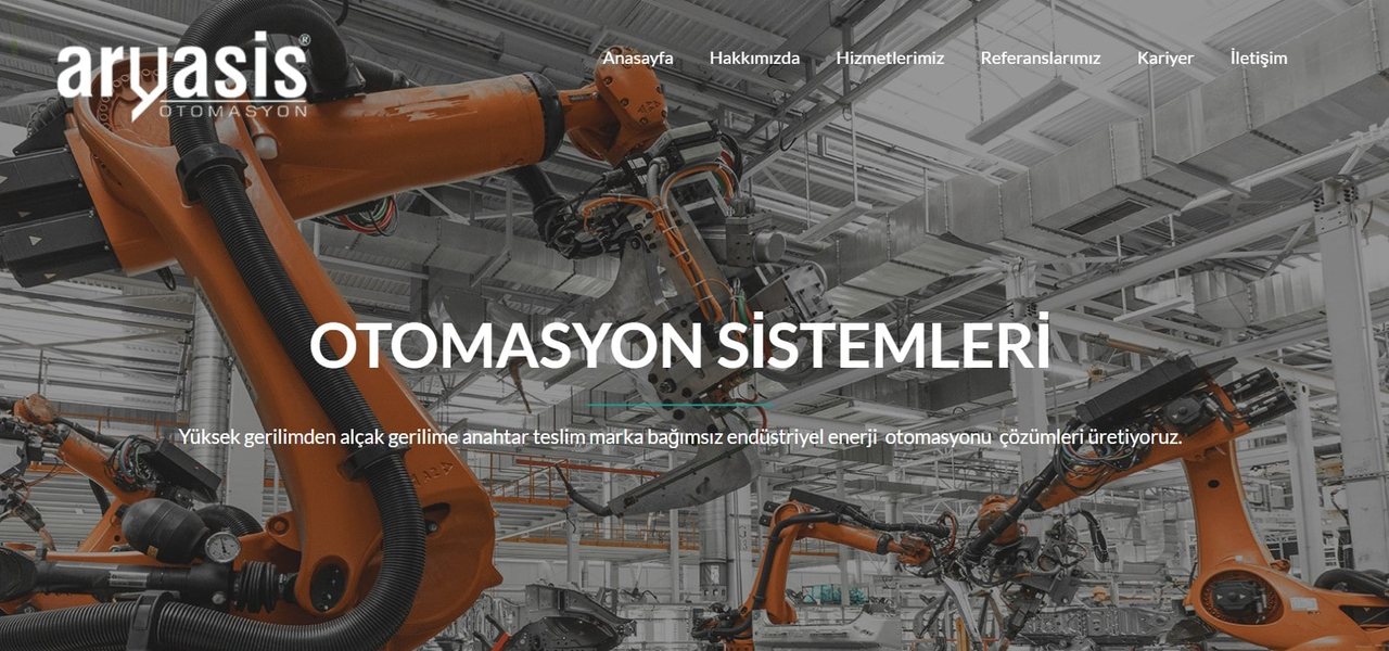 Aryasis Otomasyon web sitesi ana sayfası