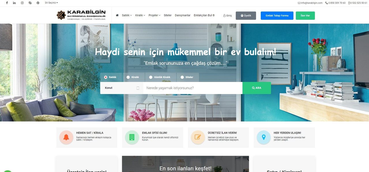 Karabilgin Gayrimenkul web sitesi ana sayfası