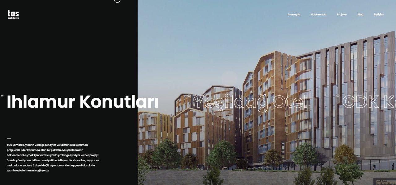 TOS Mimarlık web sitesi ana sayfası